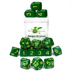 15-Set Opague Dark Green Dice with Yellow Numbers