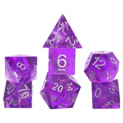 7-set Sharp-edgeded Purple Fairy Dice with Silver Numbers