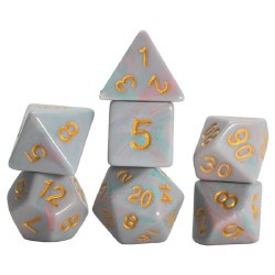 7-set Teal Unicorn Dice with Gold Numbers