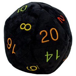 Jumbo D20 Novelty Dice Plush - Black with Rainbow Numbers