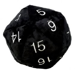 Jumbo D20 Novelty Dice Plush - Black with Silver Numbers