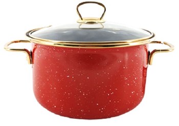 LS Home Enamel Pot with Lid Red and Gold Speckled 3.2L