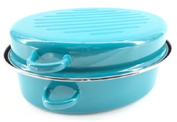LS Home Enamel Baking Pan Pekac With Lid Turquoise 32cm
