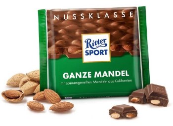 Ritter Sport Alpine Milk Chocolate With Whole Almonds 100g