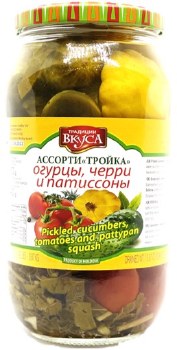 Dandar Assorti Troyka Pickled Cucumbers Tomatoes and Pattypan Squash 900g