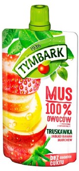 Tymbark Mousse 100% Strawberry Apple Banana Carrot Fruit Puree Pouch 120g