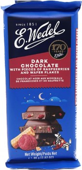 E. Wedel Dark Chocolate Bar wirh Raspberry and Wafer Pieces 80g