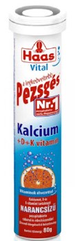 Haas Pezsges Orange Flavor Calcium with Vitamin D and K Vitamin Tablets 80g