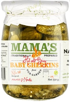 Mamas Traditionally Prepared Hot Dill Gherkins 10oz