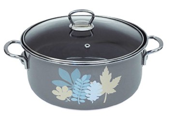 LS Home Enamel Cooking Pot with Lid 3.8L Grey with Leaves