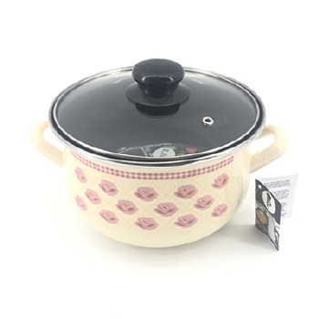 LS Home Enamel Cooking Pot with Lid 5.0L Pink Rose