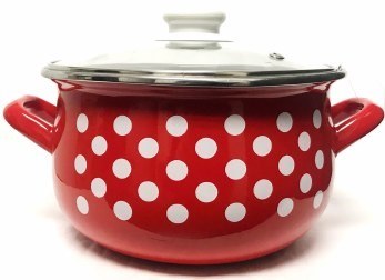 LS Home Enamel Red Cooking Pot with Lid and Polka Dots 5.0L