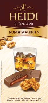 Heidi Rum and Walnuts Chocolate with Biscuits, Walnut, and Rum Filling 90g