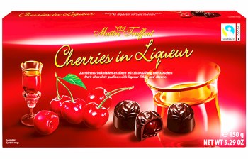 Maitre Truffout Dark Chocolate Pralines with Cherries and Liqueur Filling 150g