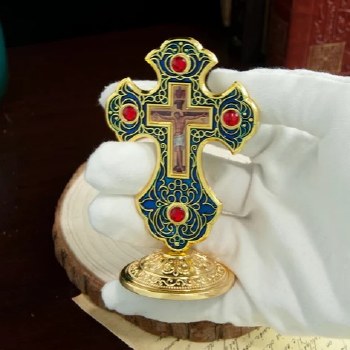 Blue Orthodox Cross with Stand