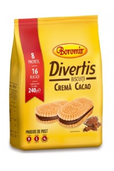Boromir Divertis Biscuiti Crema Cacao Biscuits with Cocoa Filling 8 Packs 240g