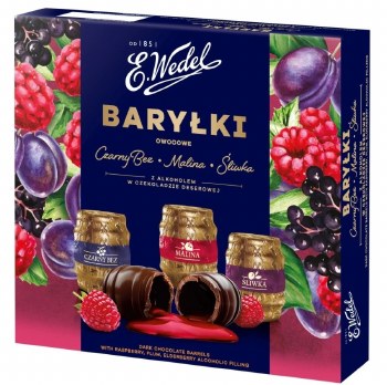 E. Wedel Happy Barrels Dark Chocolates with Mixed Berry Filling 200g