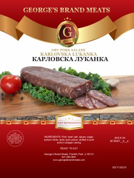 Georges Brand Karlovska Lukanka Bulgarian Style Dry Pork Salami Approx .75lb PLU 138 F