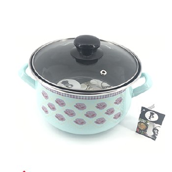 LS Home Enamel Cooking Pot with Lid 3.8L Turquoise Rose