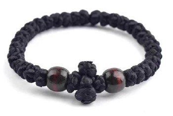 Handmade Black Prayer Rope with Brown Beads 33 Knot