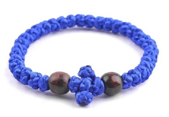 Handmade Blue Prayer Rope with Brown Beads 33 Knot