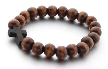 Handmade Natural Wood Bead Cross Bracelet