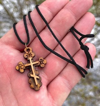 Handmade Olive Wood Orthodox Cross Necklace