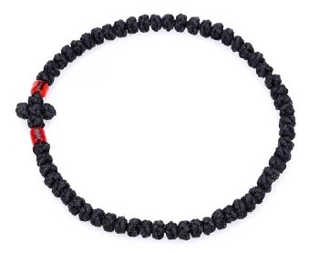 Handmade Orthodox Black Komboskini Prayer Rope with Red Beads