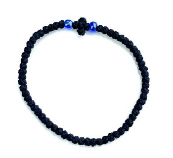 Handmade Orthodox Black Komboskini with Blue Beads Prayer Rope