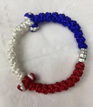 Handmade Orthodox Red White and Blue Serbian Prayer Rope 33 Knot
