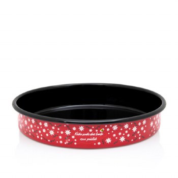 Metalac Round Red Baking Pan with Flower Design 28 cm Diameter