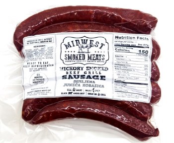 Midwest Smoked Meats Hickory Smoked Beef Grill Sausage 6 Pieces 411g F