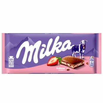 Milka Alpine Milk Chocolate with Strawberry Flavored Filling 100g