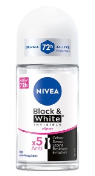 Nivea Womens Roll On Black and White Clear Deodorant 50ml