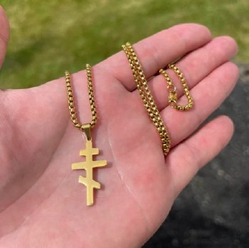 Orthodox Gold Three Bar Cross with Chain Necklace