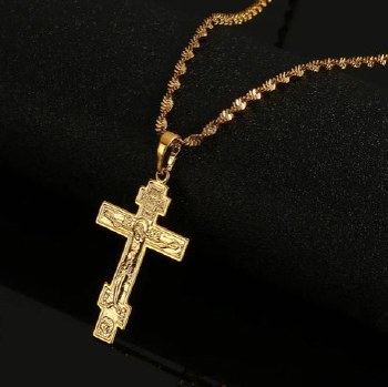 Orthodox Save and Protect Gold Cross Necklace
