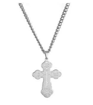 Orthodox Silver Etched Cross Necklace