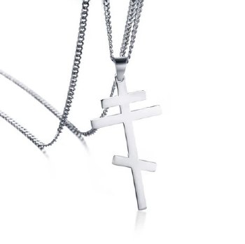 Orthodox Silver Three Bar Cross Necklace