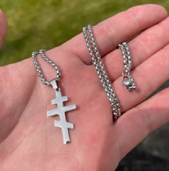 Orthodox Silver Three Bar Cross with Chain Necklace