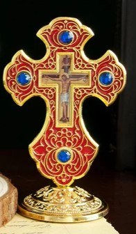 Red Orthodox Cross with Stand