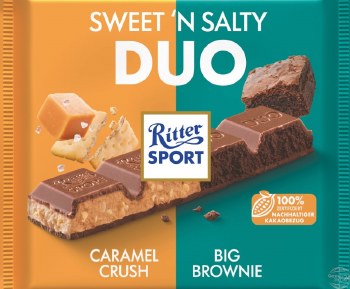 Ritter Sport Sweet and Salty Duo Milk Chocolate with Caramel and Brownie 218g