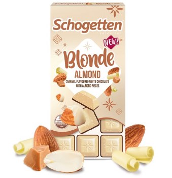 Schogetten Blonde Mandel Caramel Flavored White Chocolate with Almond Pieces 100g