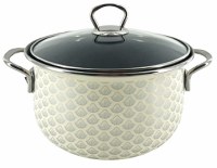 LS Home Enamel Pot With Lid Creme with Grey Design 3.8L