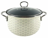 LS Home Enamel Pot With Lid Creme with Grey Design 5.0L