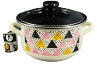 LS Home Enamel Triangle Cooking Pot with Lid 3.8L Pink Orange Traingles