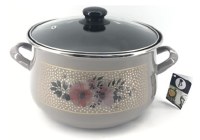 LS Home Enamel Grey Cooking Pot with Lid Floral 6.0L