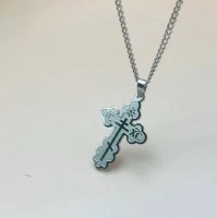 Engraved Orthodox Silver Cross Necklace