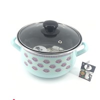 LS Home Enamel Cooking Pot with Lid 3.8L Turquoise Rose