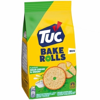 Tuc Bake Rolls Sour Cream & Onion Flavored Bread Crackers 80g