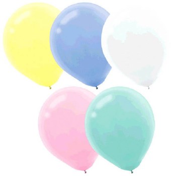 LATEX BALLOONS 15CT ASST PASTEL COLORS